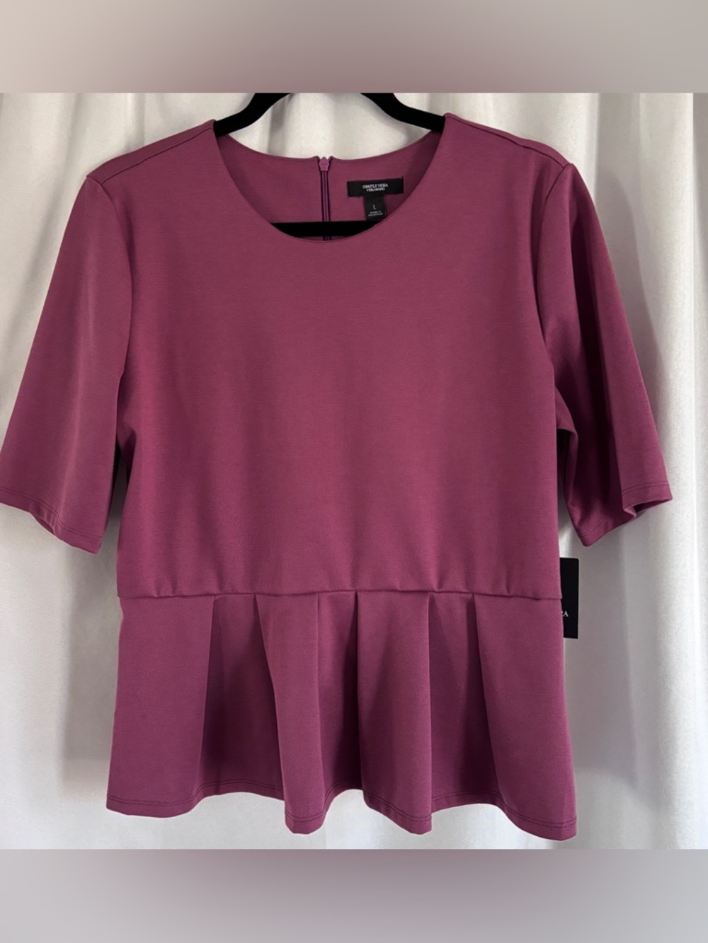 Simply Vera Vera  Wang  Plum Peplum Short Sleeve Top ~ Sz  Large ~ Wedding, Work